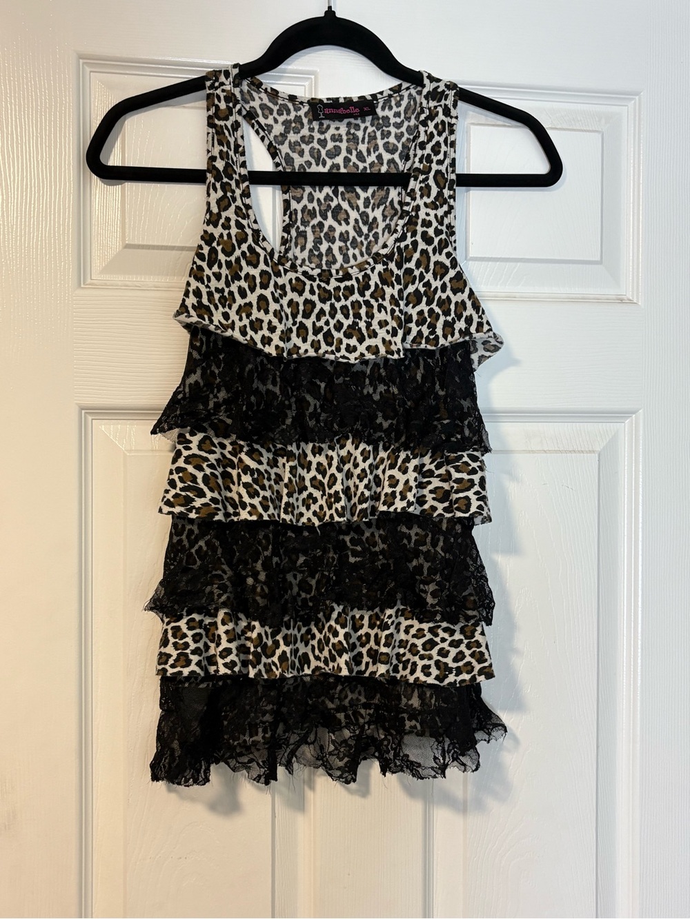 Annabelle Leopard Ruffle Tank Top in Cream and Black